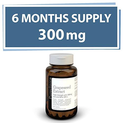 pureclinica pureclinica Grape Seed Extract 300mg x 180 Tablets - 90% Oligomeric Proanthocyanidins. 300% Stronger Than Regular Grape Seed.