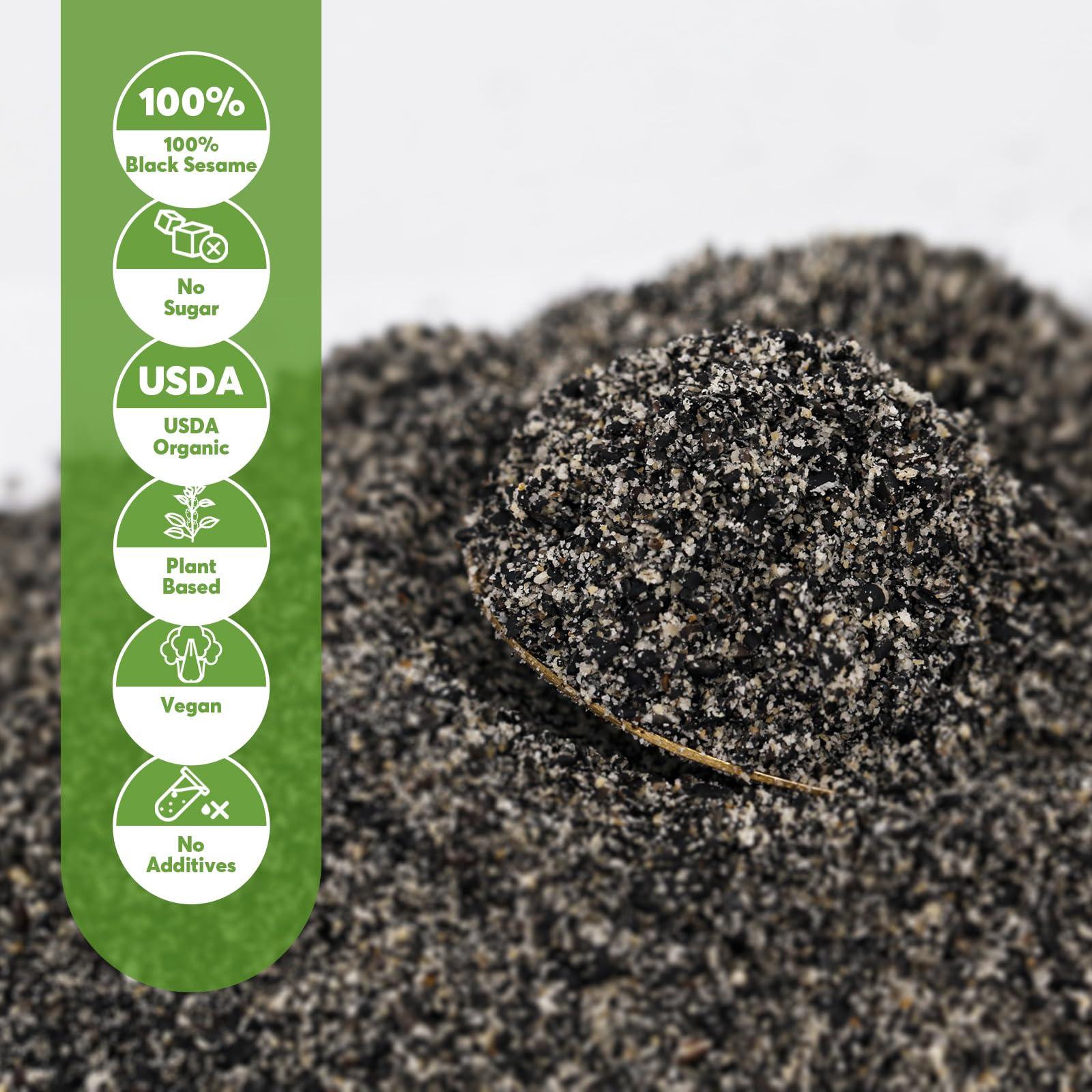 ONETANG ONETANG Organic Black Sesame Powder,Plant Based,Gluten-Free,Vegan,Protein Source No Sugar,Low Temp Roasted,Halal,Non-GMO,Black Sesame Paste 12.36 Oz (350g)