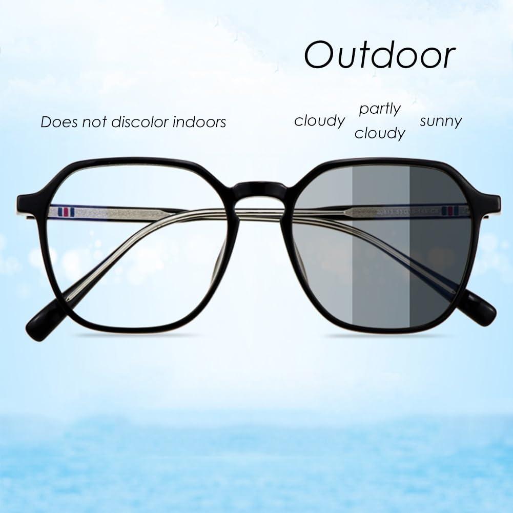 Generic Stylish Oversized Progressive Multifocal Photochromic Reading Glasses for Men, TR90 Flexible Frame Resin Lens Eyeglasses (Color : Black, Size : 2.0x)