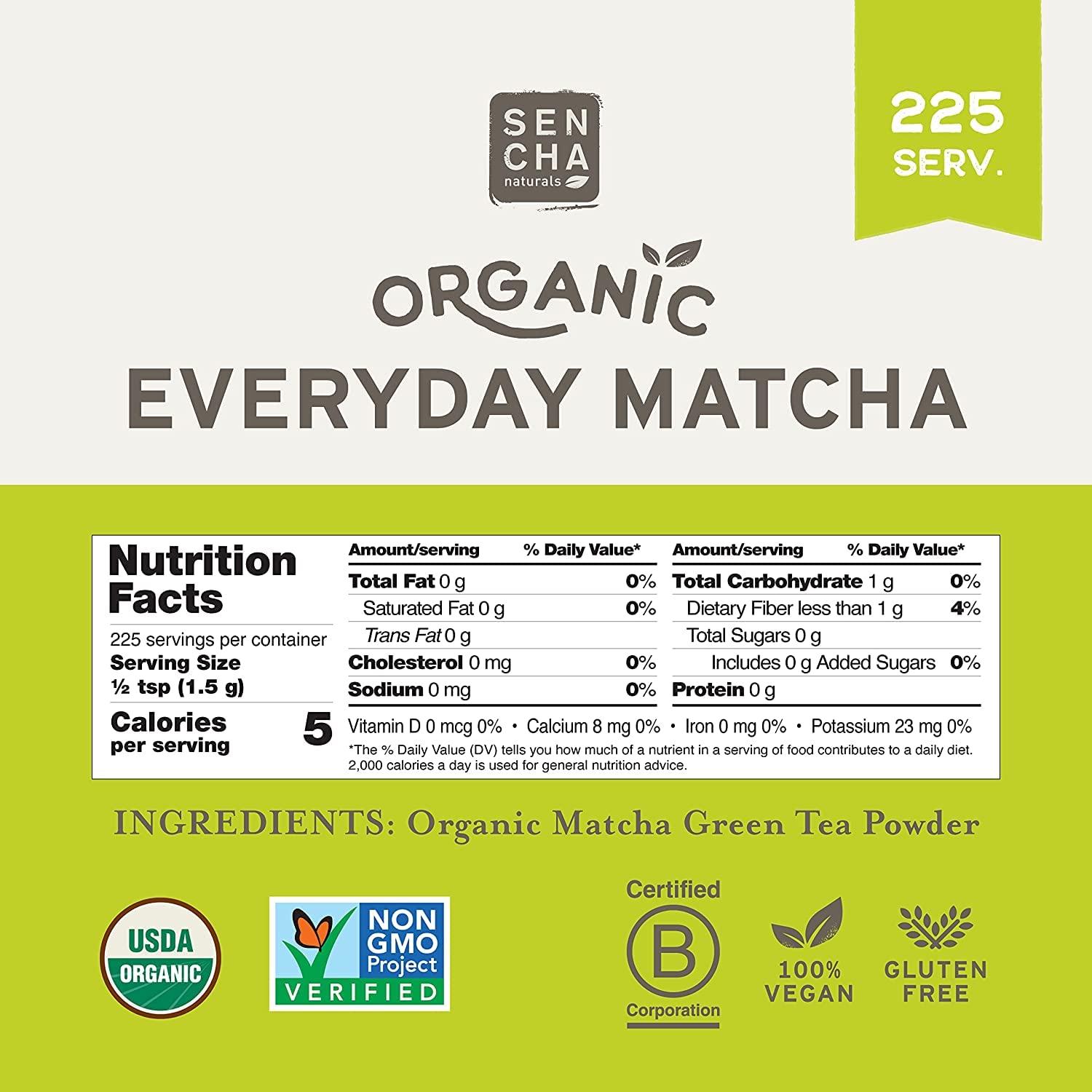 21 Sencha Eveyrday Natural USDA Organic Matcha Green Tea Powder Rich Antioxidant Revitalizing Body Helathy Gluten Free Product 100% Vegan Diet - 12oz (Pack of 1)