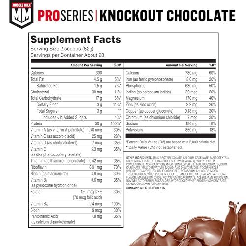 Muscle Milk Muscle Milk Pro Series Protein Powder Supplement, Knockout Chocolate, 5 Pound, 28 Servings, 50g Protein, 3g Sugar, 20 Vitamins & Minerals, NSF Certified for Sport, Workout Recovery