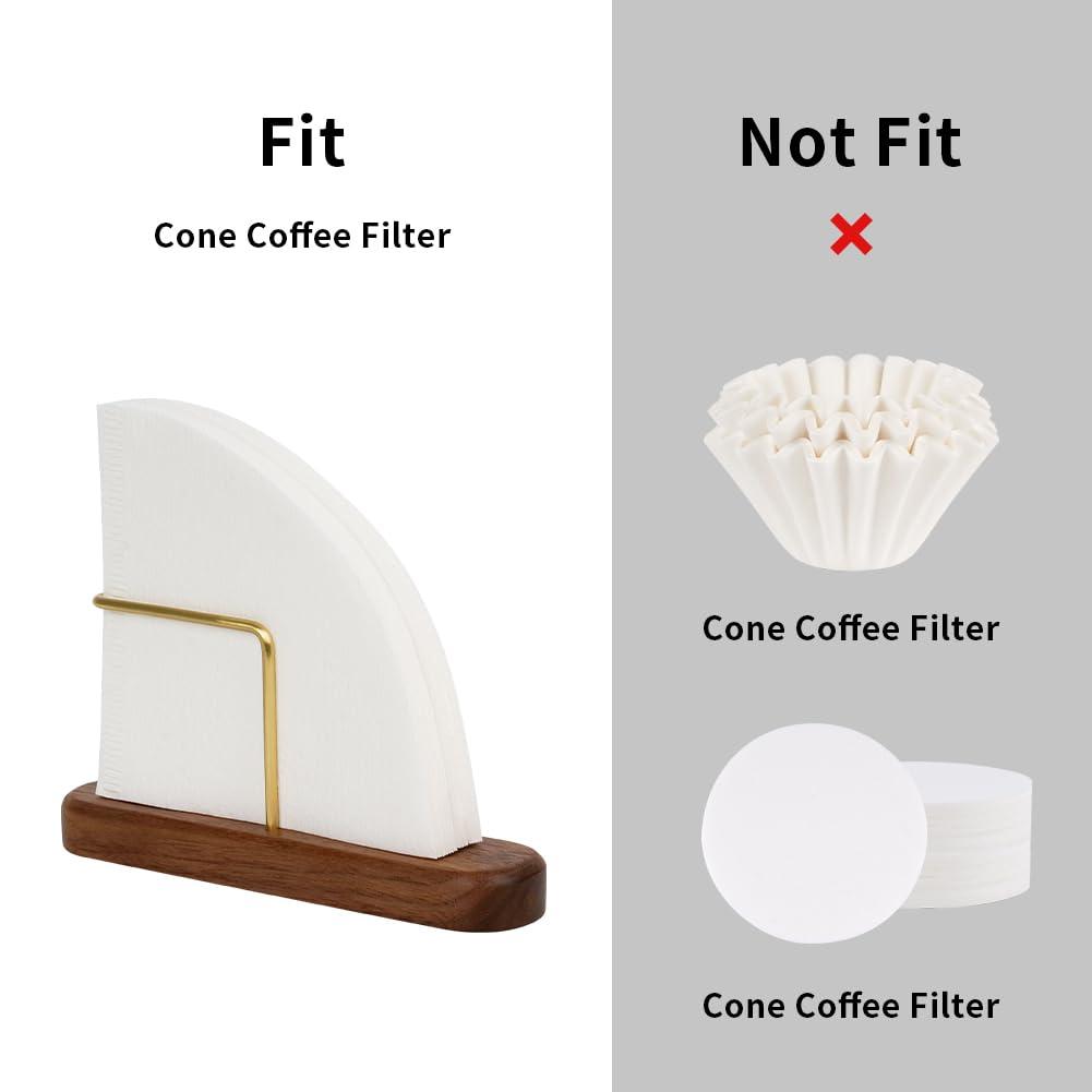 watchget watchget Cone Coffee Filter Holder Walnut & Brass Coffee Filter Storage Container Coffee Filter Stand for #01 and #02 Size V60 Cone Paper Coffee Filters