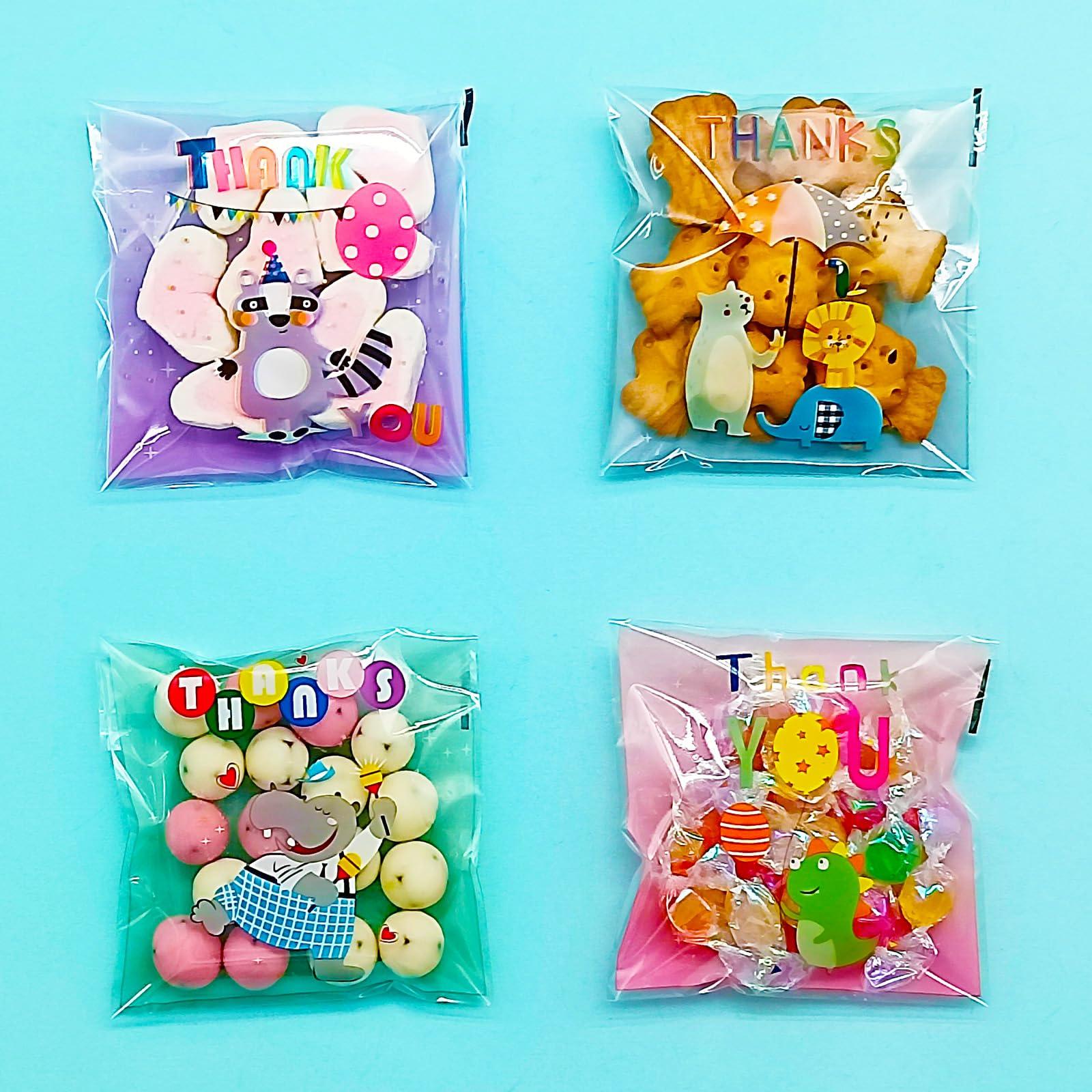 Jagrove Jagrove 100PCS Cellophane Bags 4X4 Inch Clear Self Sealing Goodie Candy Cookie Snack Treat Bags for Party Supplies Bakery