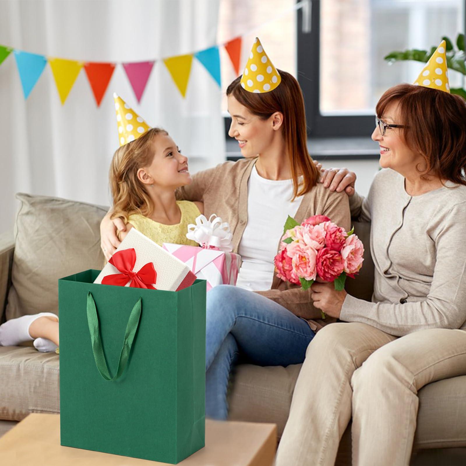 driew driew Large Dark Green Gift Bags, 12 Pack Extra Large Deep Green Gift Bag Ribbon Handles Heavy Duty Paper Gift Bags 10x5x13 inches Party Gift Bags for Shopping, Pakcing,Retail