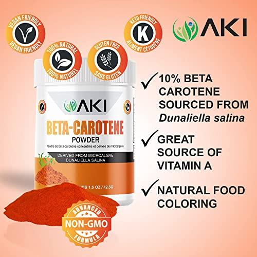 AKI ORGANIC AKI Beta Carotene 10% Powder (1.5Oz, 42.52G) Highly Concentrated flavouring Fount of Vitamin A, May Helps to Support Body Functions, Skin, Immune System, and Eye | GMO Free & Vegan Friendly
