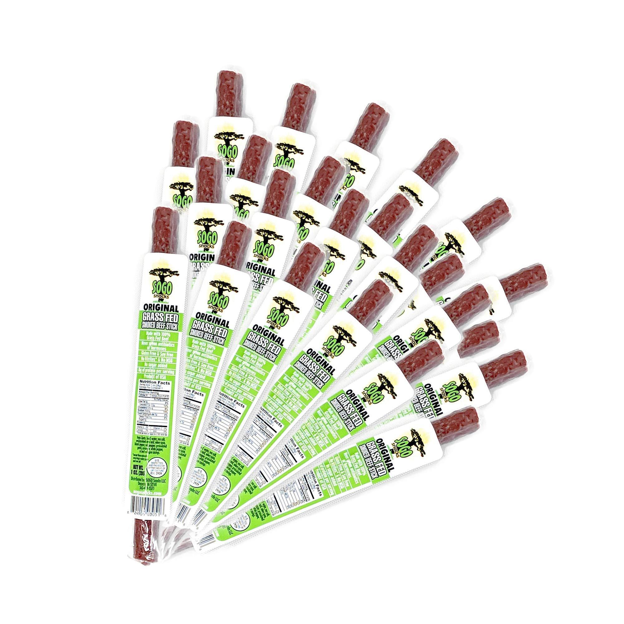 Sogo Snacks Original, Sogo Snacks, No Sugar, 100% Grass-fed & Grass-finished, Non-GMO Beef Sticks. No Added Nitrates, Gluten, Soy, MSG, Dairy, Nuts. Keto, Whole, Paleo Friendly (Original, 1-oz, 24 Count)