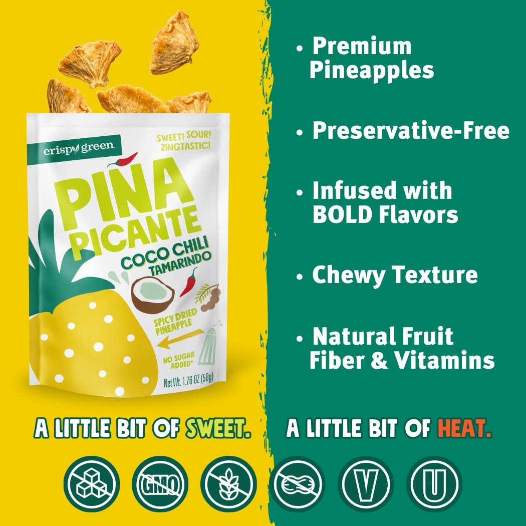 Crispy Green Crispy Green Pia Picante, Coco Chili Tamarindo Dried Pineapple, Healthy Real Fruit Snacks, 1.76 Ounce, 12 Single Serve Bags