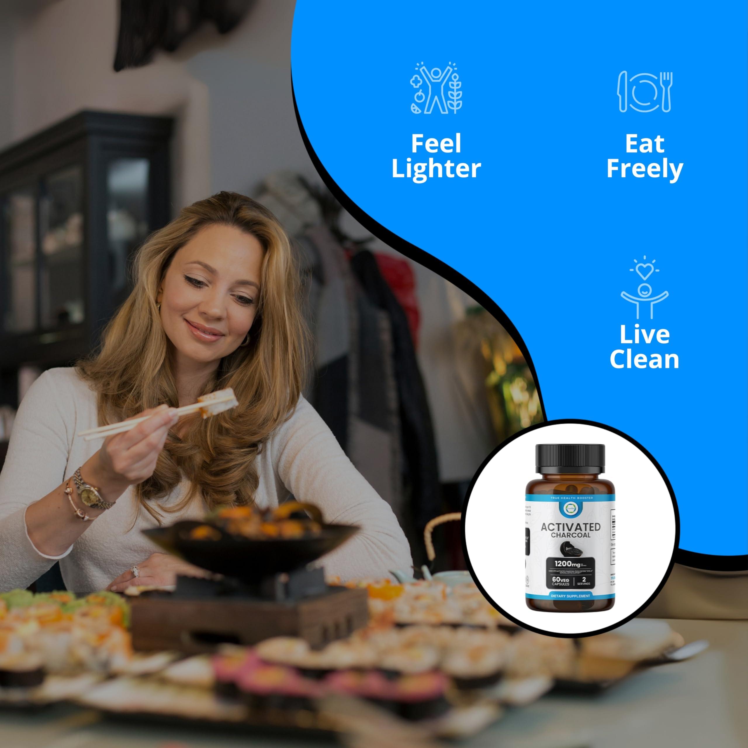 TRUEMED TRUEMED Activated Charcoal Organic Coconut Shell Derived Charcoal Capsule,1200mg, 60 Capsules, Support Detox & Digestive Health, Activated Charcoal Capsules for Health-Conscious Individuals