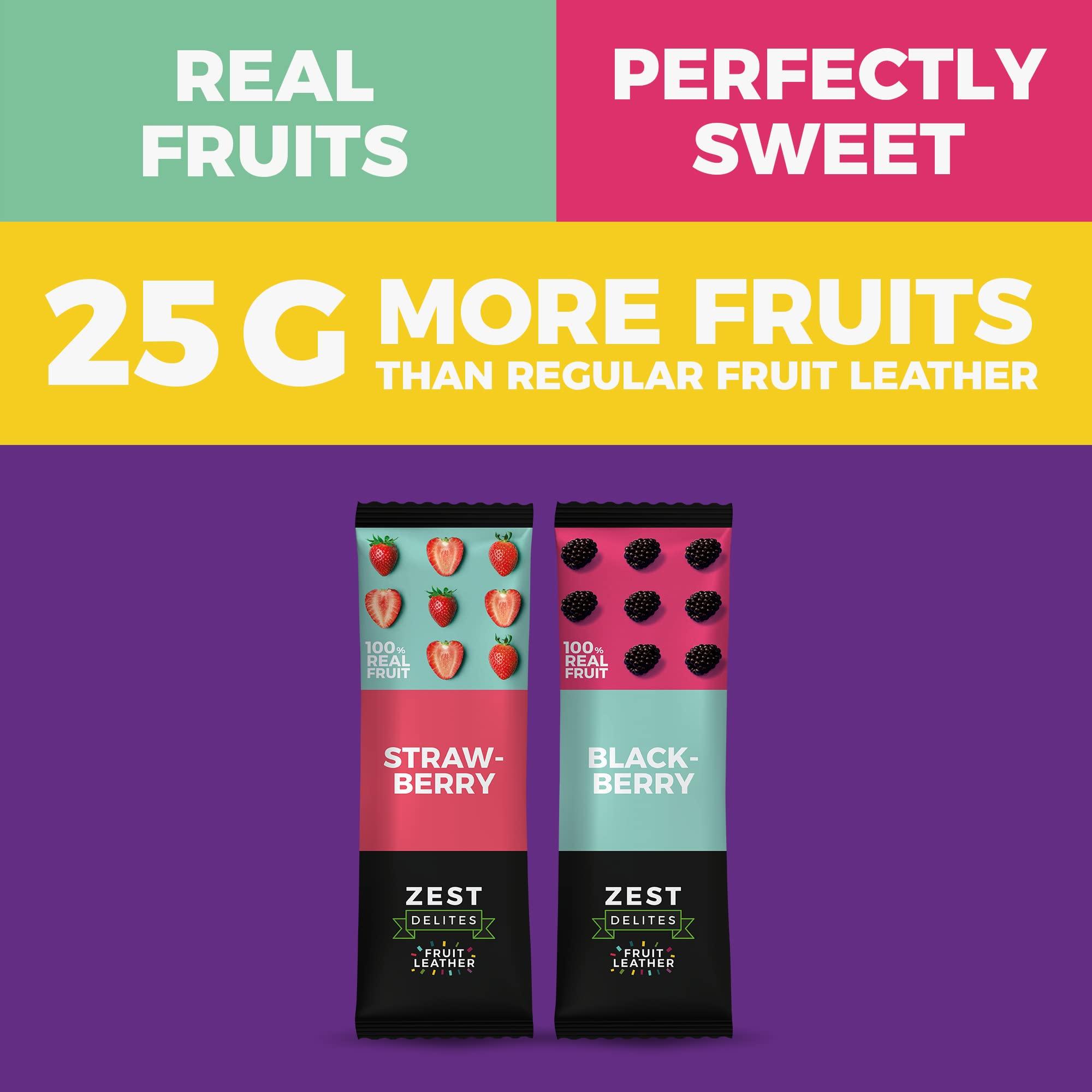 ZEST Delites Dried Fruit Bars by Zest Delites, Fruit Leather, Fruit Strips, Healthy Snacks Pack for Adults, Fruit Snacks, Lavashak, Apple-Based, Blackberry, Strawberry, 0.88 oz x 10