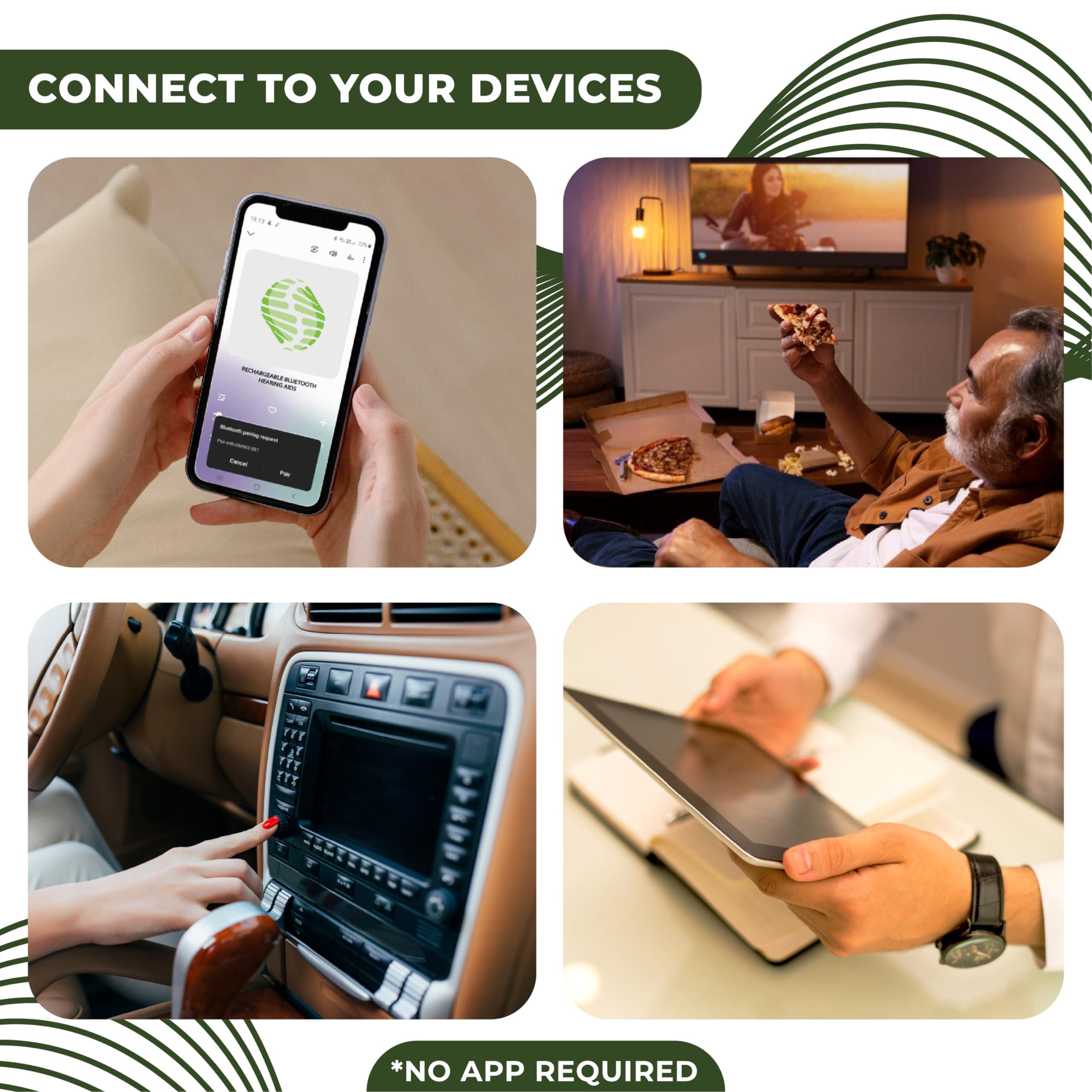 Amphos Amphos Viola Hearing Aids with Bluetooth & Voice Prompts for Seniors Rechargeable with Noise Canceling OTC - Wireless Connectivity for Phone, TV & Devices - Nano Digital Amplifiers for Adults - Enhance your Hearing with Seamless Connectivity!