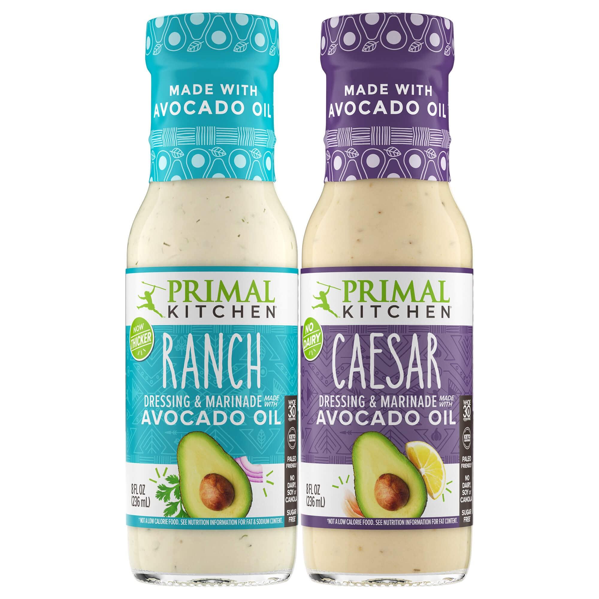 Primal Kitchen Primal Kitchen Ranch Dressing & Marinade and Caesar Dressing & Marinade, Made with Avocado Oil and Cage-Free Eggs, 8 Fluid Ounces, Variety Pack of 2