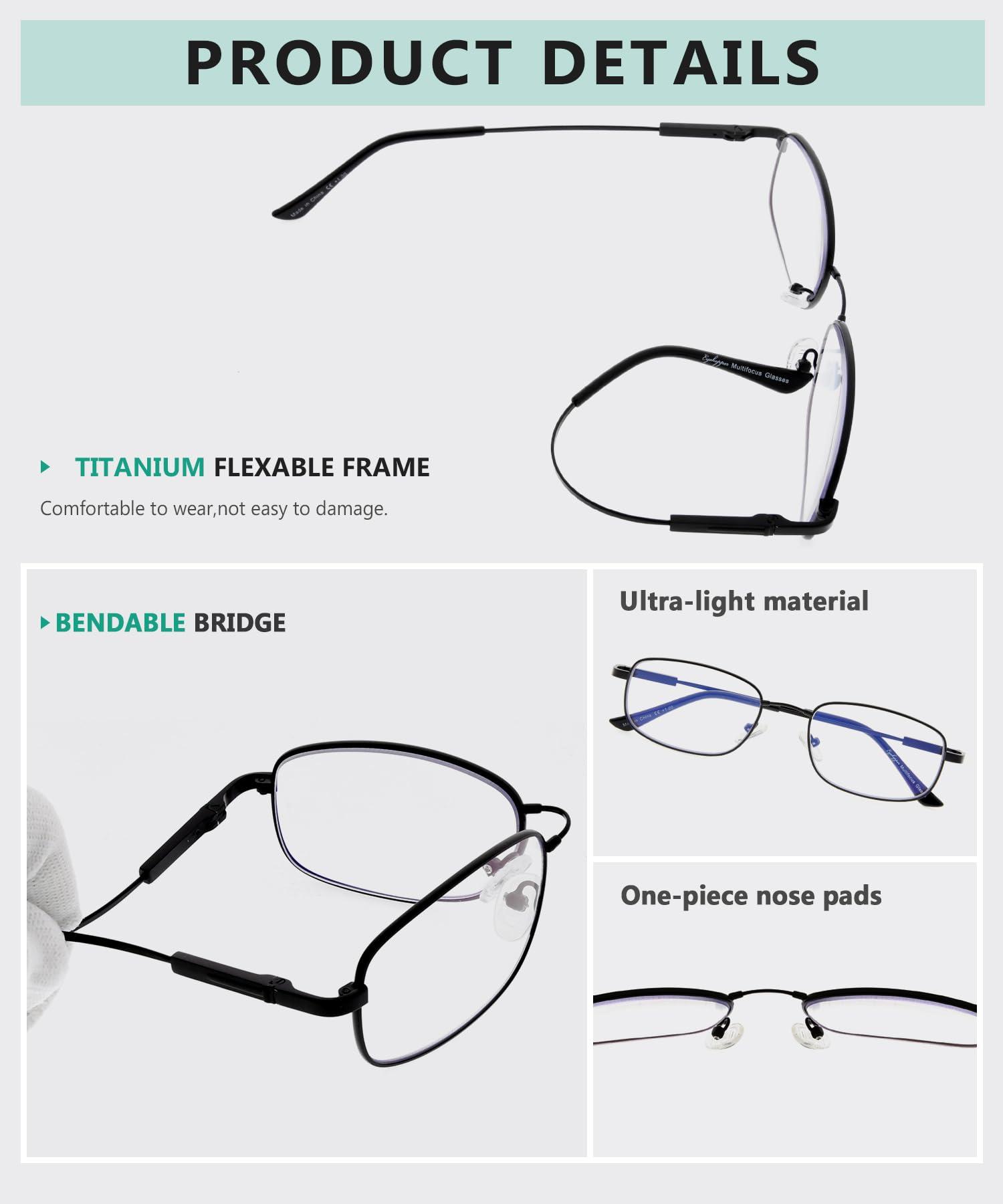 Eyekepper Eyekepper UV Protection Progressive Reading Glasses 3 Levels Multifocus Readers Men Women Bendable Memory Frame
