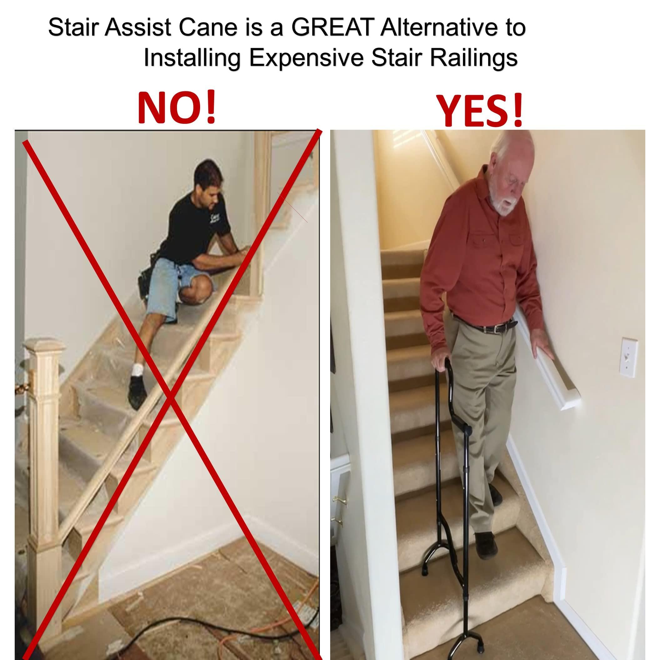 Rock Steady Cane Stair Climbing Assist Cane Reduces Shock and Pain as You Step Down Each Step. Adjustable, Light Weight, Sturdy, Foam Handles. Supports Up to 300 Lbs. Stability You Can Lean on by Rock Steady Cane