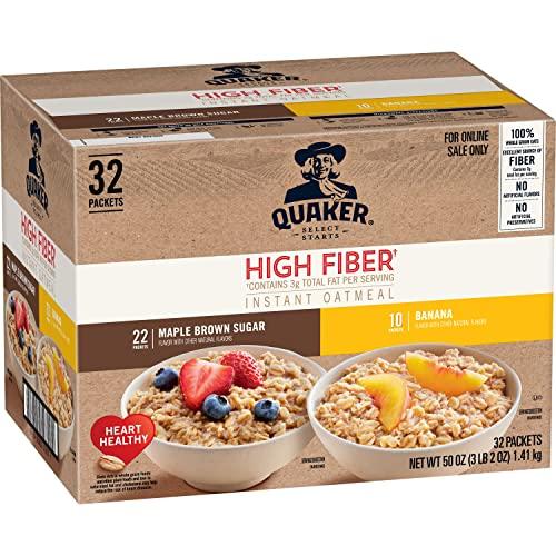 Quaker Quaker Instant Oatmeal, High Fiber 2 Flavor Variety (32 Pack)