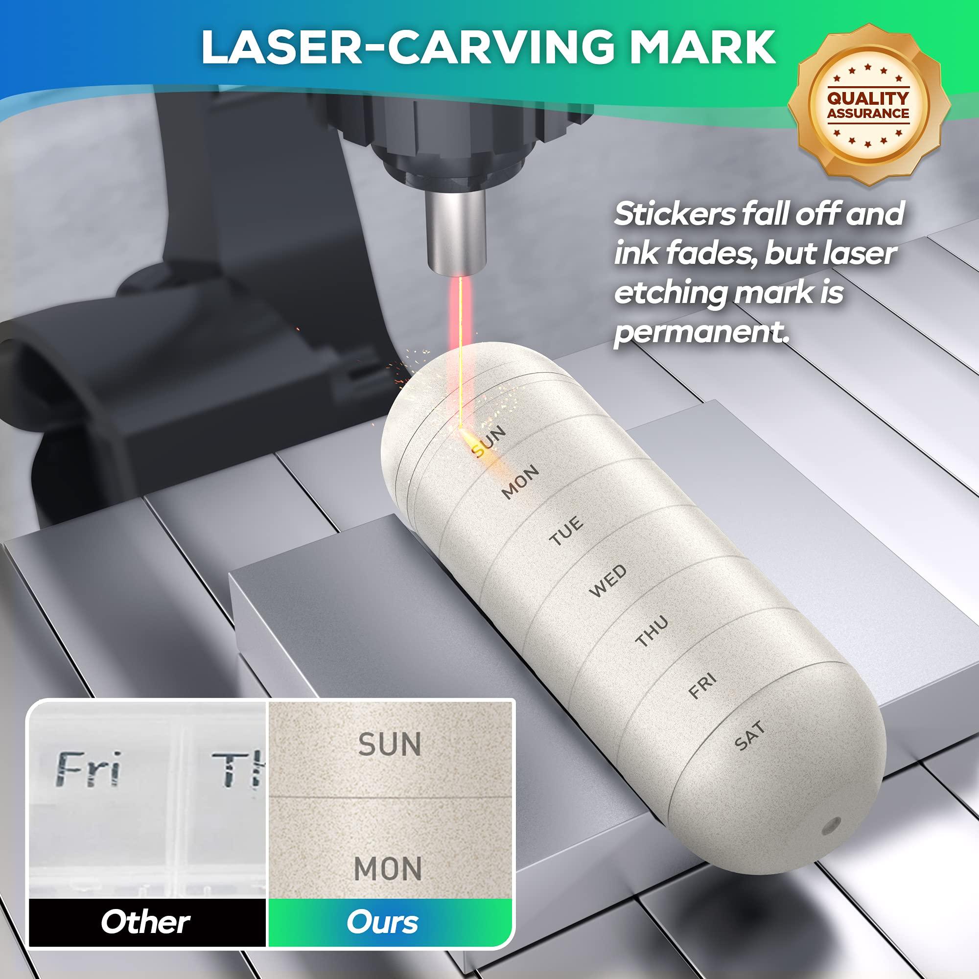 Zannaki Zannaki Upgrade Large Compartment Grain Fiber Moisture Proof Cute Weekly Pill Organizer, Laser Carving Markings, BPA Free Travel Hiking 7 Day Pill Box Case to Hold Pills,Vitamins,Fish Oil,Supplements