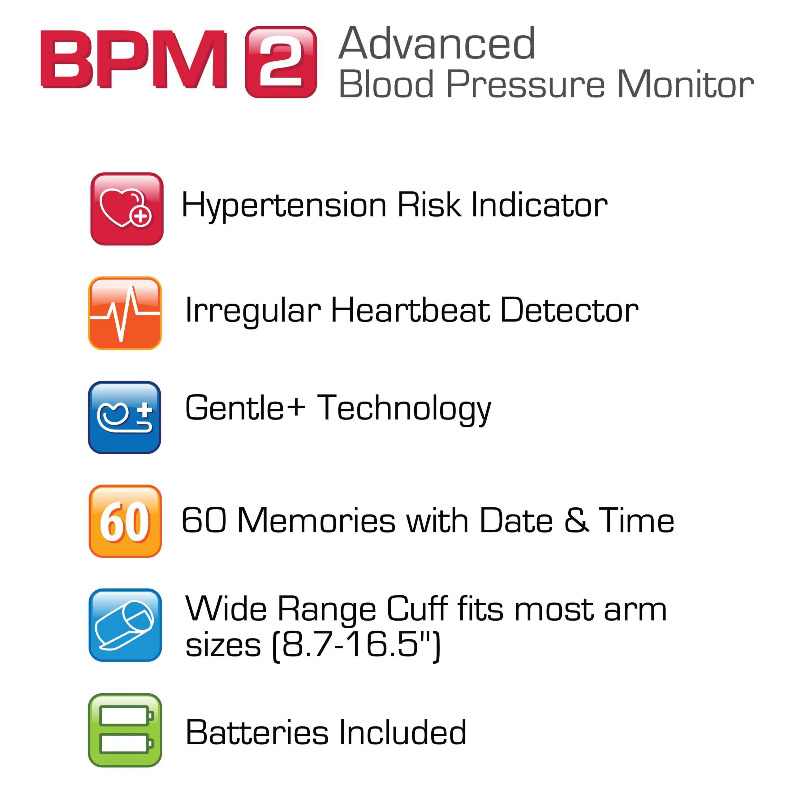 Microlife Microlife BPM2 Automatic Digital Upper Arm Blood Pressure Monitor, Wide-Range Cuff Fits Most (Medium Large up to 16.5 in), Stores 60 Measurements