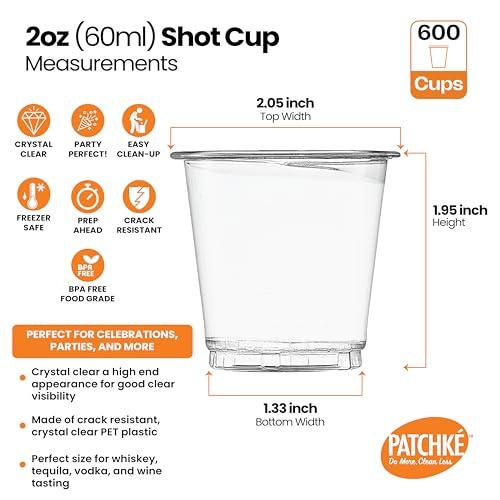 PATCHKE PATCHKE [2 OZ - 600 Pack] Plastic Shot Glasses Disposable mini Jello Shot Party Tumblers For Condiments samples (bulk Pack - 600 Cups)
