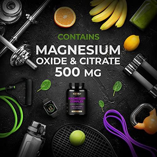 NURTURLY Magnesium Citrate & Oxide 500mg Complex Supplement - High Absorption Maximum Strength - Helps Support Bone Density and Strength, Muscles, Energy and Sleep - 360 Vegan Capsules