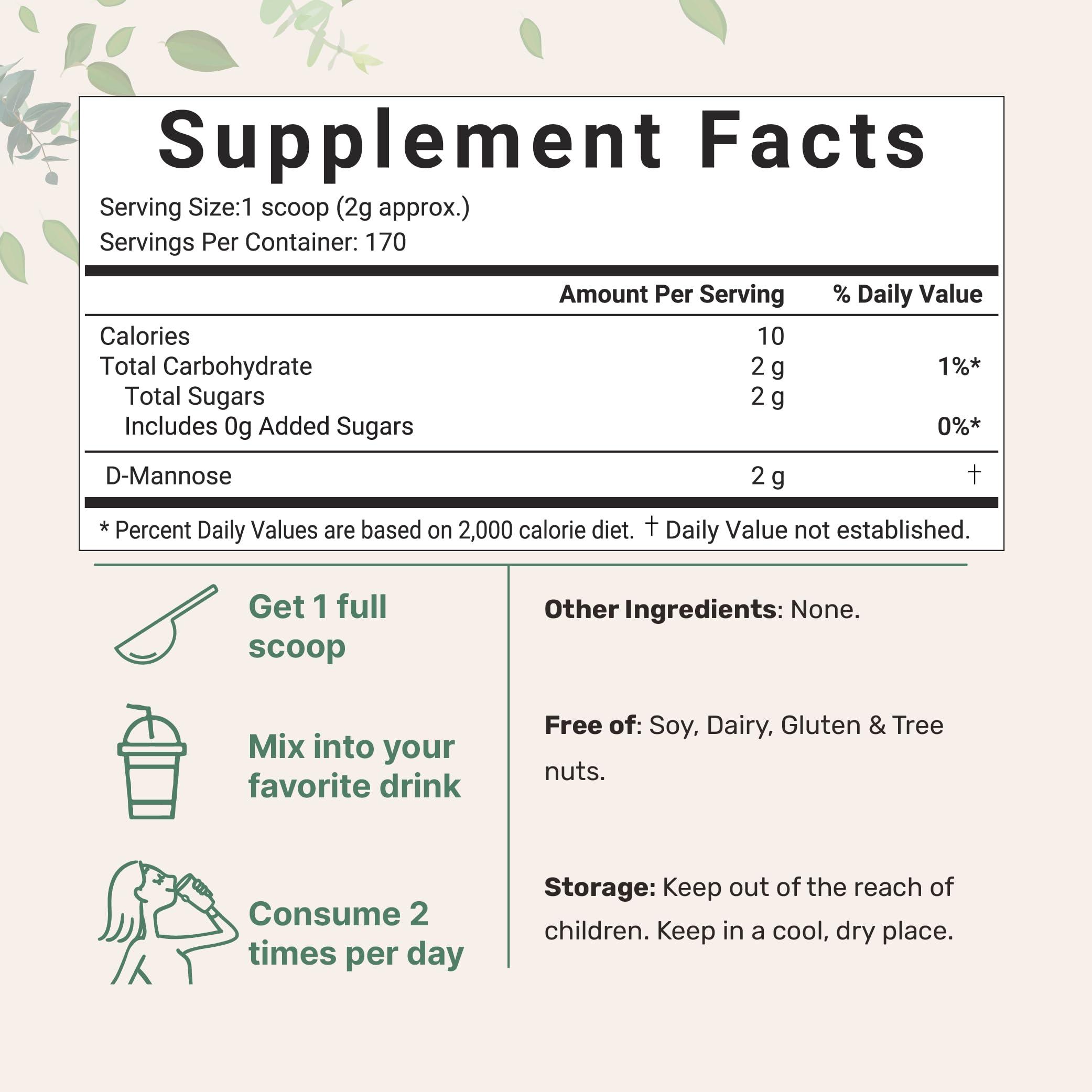 Micro Ingredients Micro Ingredients D Mannose Powder, Pure Mannose Supplement, Quick Water Soluble, Support Urinary Tract Cleanse & Bladder Health, Premium Mannose for Women and Men, Vegan Friendly.