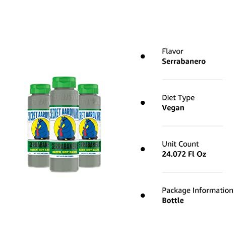Secret Aardvark Secret Aardvark Serrabanero Hot Sauce  Serrano & Green Habanero Hot Sauce, Green Spicy Sauce, Non-GMO, Low Carb, Low Sugar, Green Hot Sauce & Marinade  8 fl oz 3 Pack