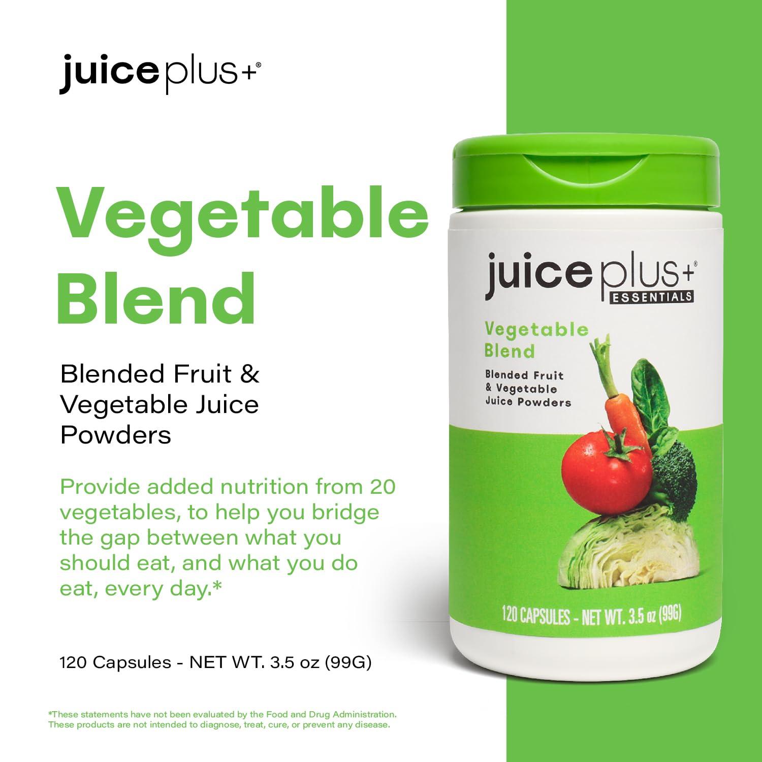 Juice Plus+ Juice Plus+ Vegetable Blend - Whole Food Vegetable Powder in Convenient Capsules - Includes Nutrients from Spinach, Kale, Broccoli, Carrot, Garlic and More - Vegan, Non-GMO - 120 Capsules