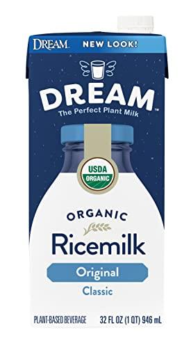 Dream Blends Rice Dream Organic Rice Milk Drink, Original Plain, Vegan Dairy Alternative, Lactose Free, Shelf Stable, 32oz (Pack of 12)