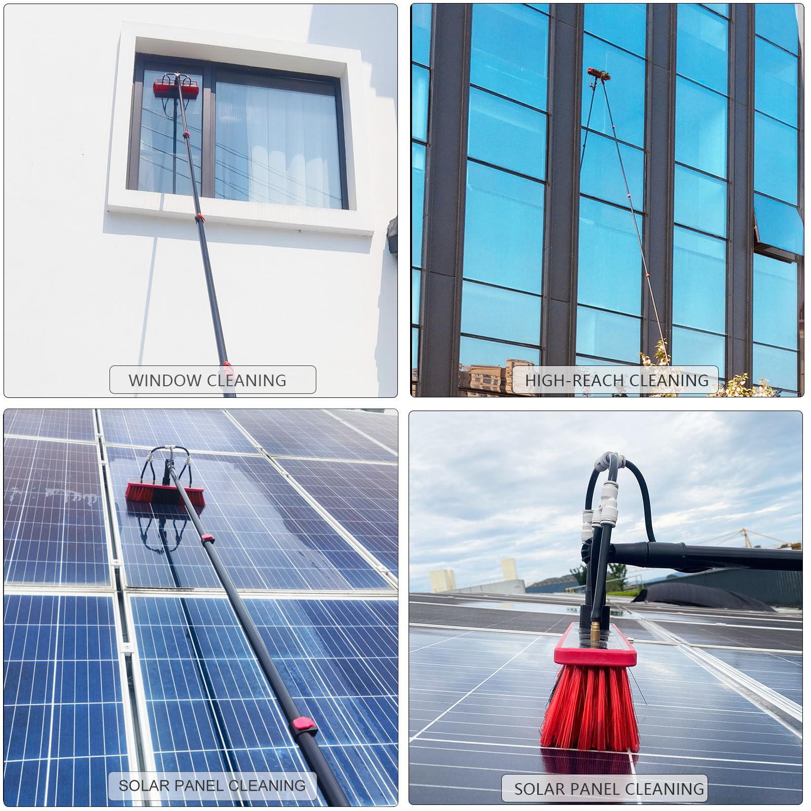 GRASKY Window Cleaning Water Fed Pole Brush Kit with Soap Dispenser Telescopic Extendable Solar Panel Washing Tool
