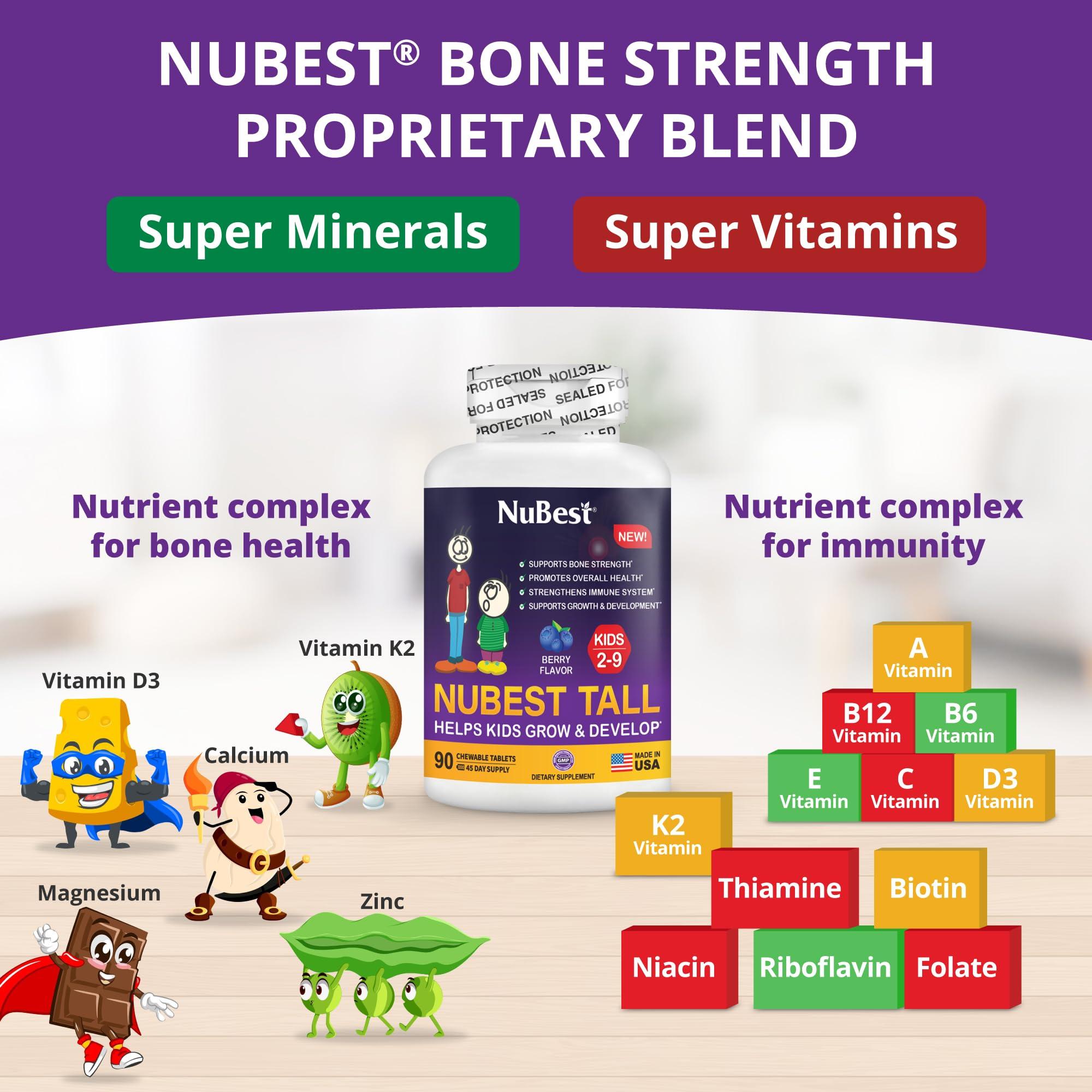 NuBest NuBest Tall Kids - Toddlers Vitamins and Kids Vitamins for Age 2 to 9 - Support Bone Strength, Overall Health and Immunity - Animal Shapes - 90 Chewable Berry Tablets | 3 Pack