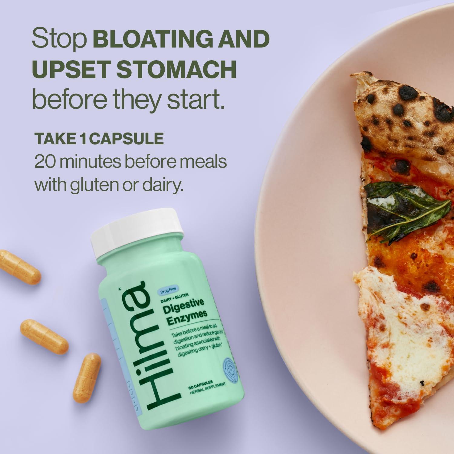 Hilma Hilma Digestive Enzymes for Women, Bloating Relief with Turmeric, Dandelion Root and Gluten Digestive Enzymes, Natural Gluten and Dairy Relief Pills, 60 Vegan Capsules