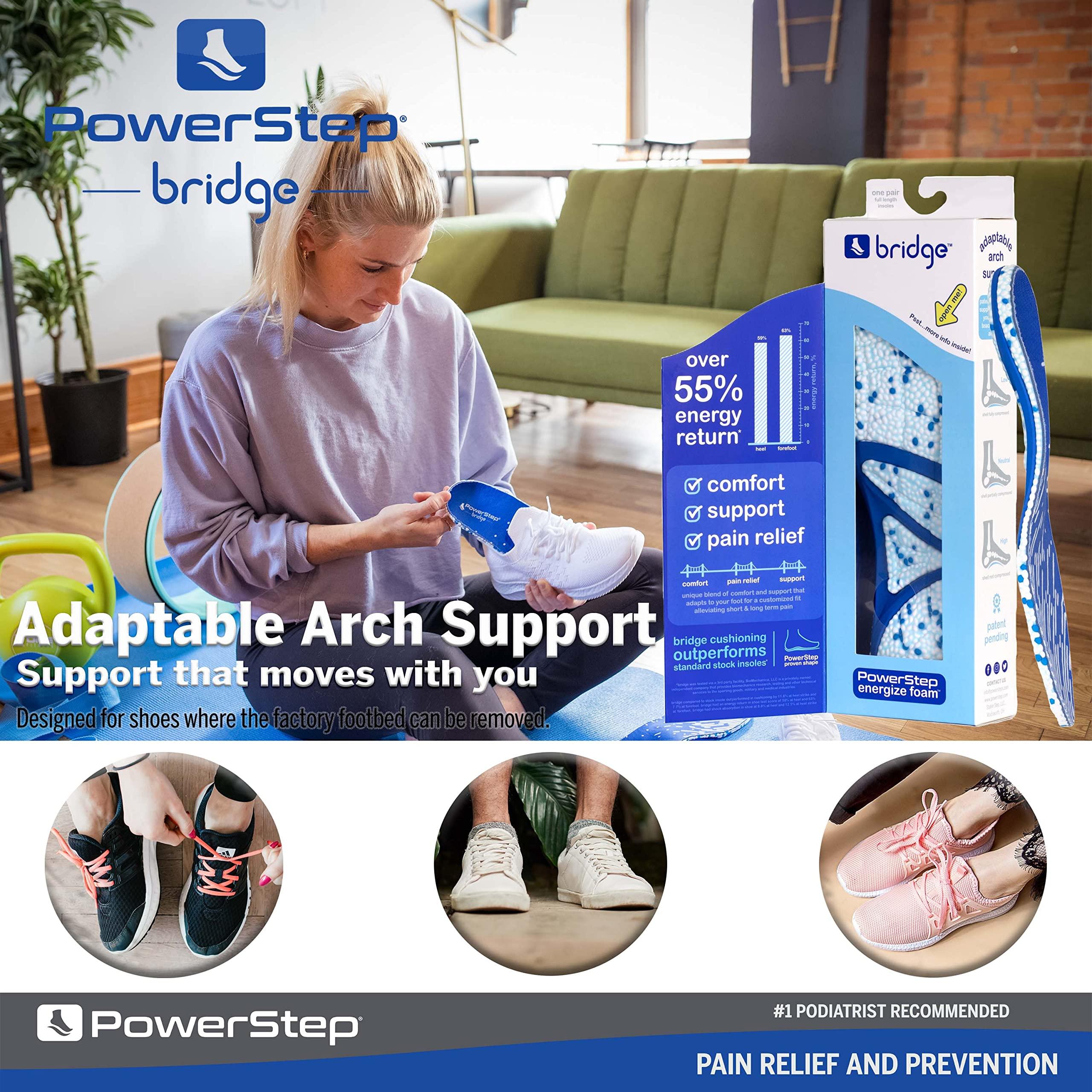 Powerstep Powerstep bridge Shoe Inserts - Adaptable Arch Support Insoles with Energizing Memory Foam - Prevent Foot Pain with High Arch Support - All-in-One Casual or Work Boot Insoles (M 6-7.5, W 7-8.5)
