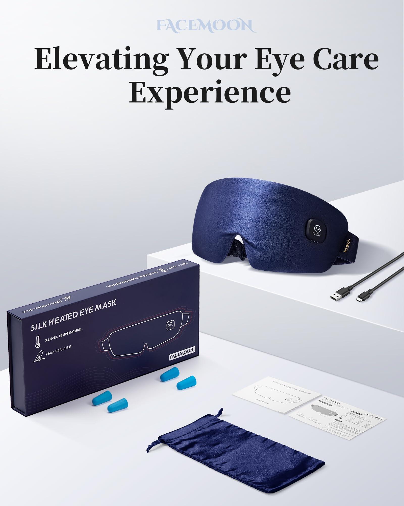 FACEMOON Heated Eye Mask for Dry Eyes - Silk Cordless Warm Eye Compress Moist Heat, FSA HSA Eligible, Eye Heating Pad for Dry Eyes, Stye Treatment, Eye Strain, Travel, Washable, Rechargeable, Blue