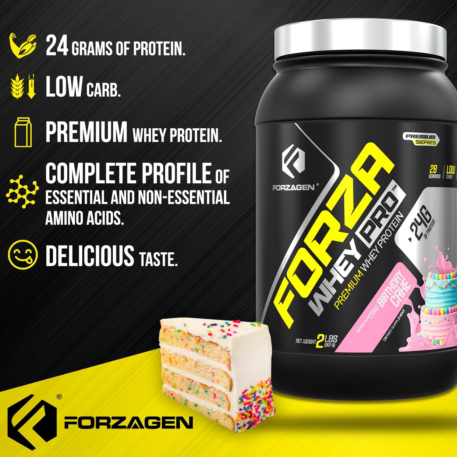 Forzagen Forzagen Whey PRO Low Carb Protein Powder | 24g of Protein per Serving, No Added Sugar, Gluten Free, Premium Whey for Shakes & Mixes for Men & Women, BCAA | Birthday Cake, 2 lbs. (28 Servings)