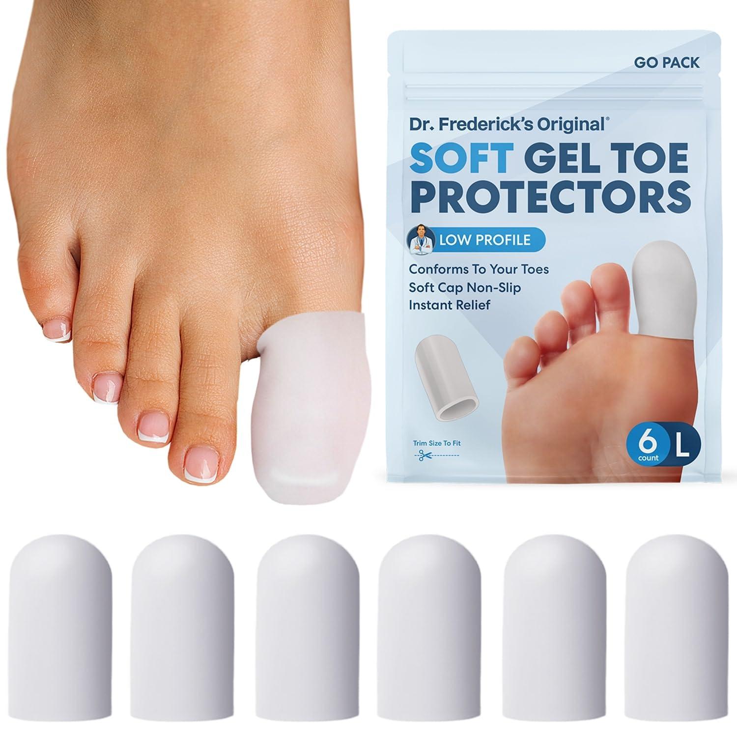 Dr. Frederick's Original Dr. Frederick\'s Original Soft Gel Toe Protectors for Men & Women - 6 ct - Toe Caps for Foot Pain Relief - Sleeves for Ingrown Toenails, Corns, Calluses, and Blisters - Large - White