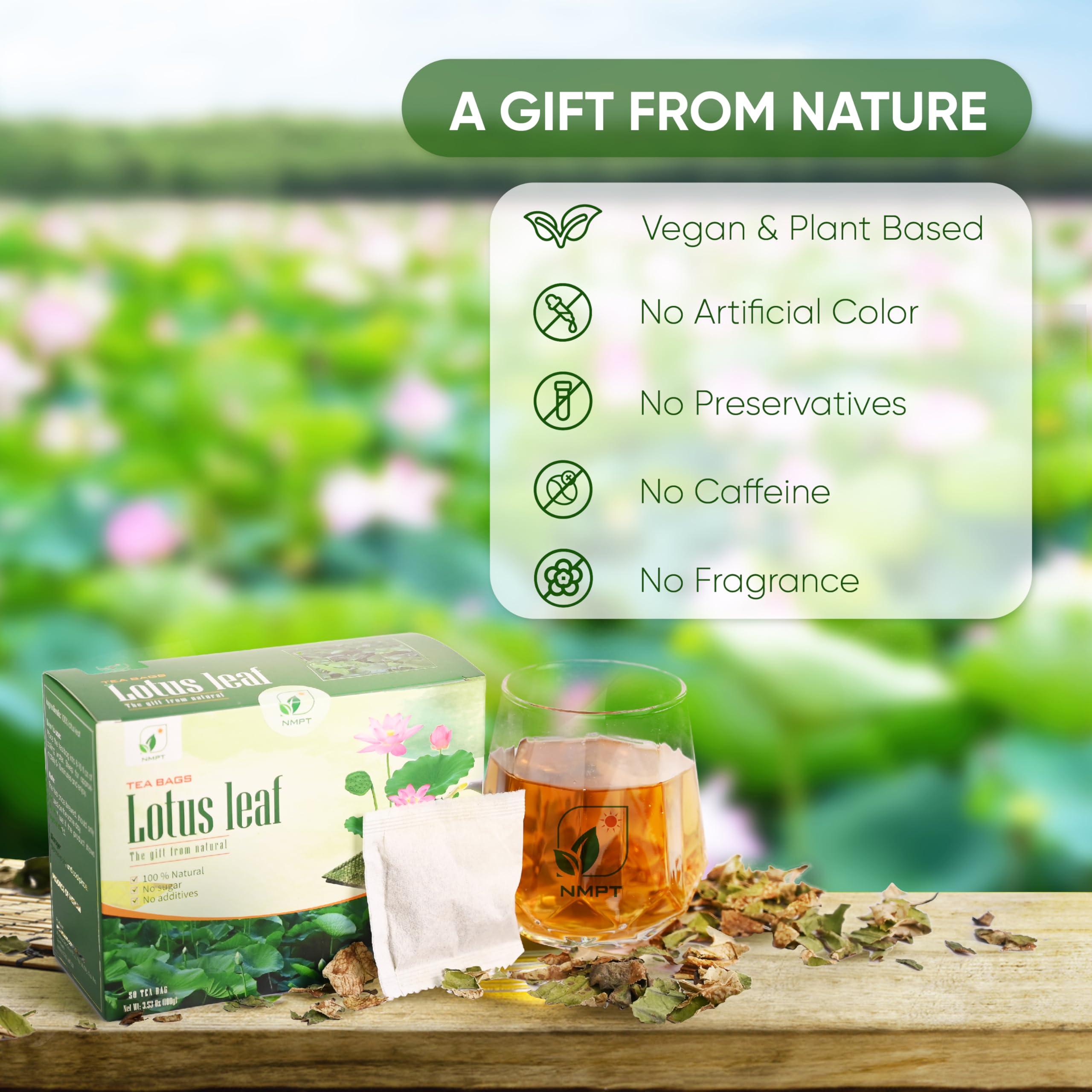 NMPT NMPT Dried Lotus Leaf Tea, 100% Hand Pick, Organic Herbal Tea, 50 Tea Bags, Gluten Free, Dairy Free, Sugar Free & 100% Natural, Energy Boost & Health Support