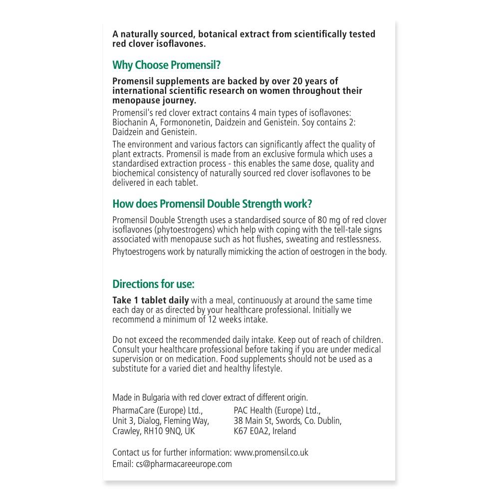 Promensil Promensil Menopause | Double Strength Starter | Red Clover | Isoflavones | 80mg | 60 Tablets