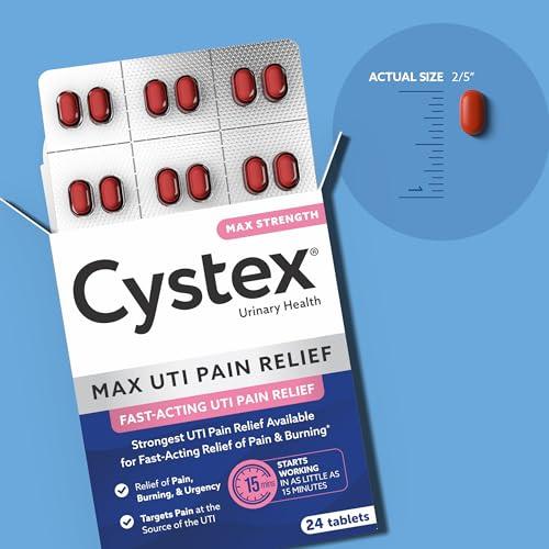 Cystex Cystex UTI Pain Relief for Women and Men, Phenazopyridine HCl 99.5mg Tablets, Maximum Strength, Fast Acting Remedy for Burning and Bladder Discomfort, HSA/FSA Eligible & Approved, 24 Tablets