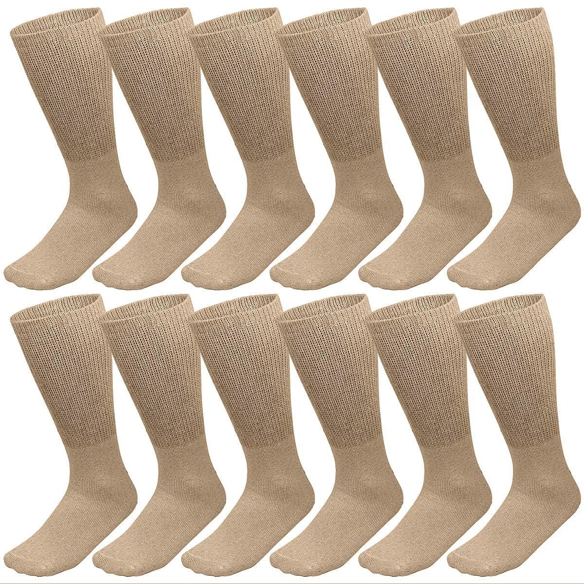 Falari Falari 12-Pack Crew Length Diabetic and Circulatory Non Binding Physicians Approved Socks 10-13 Khaki