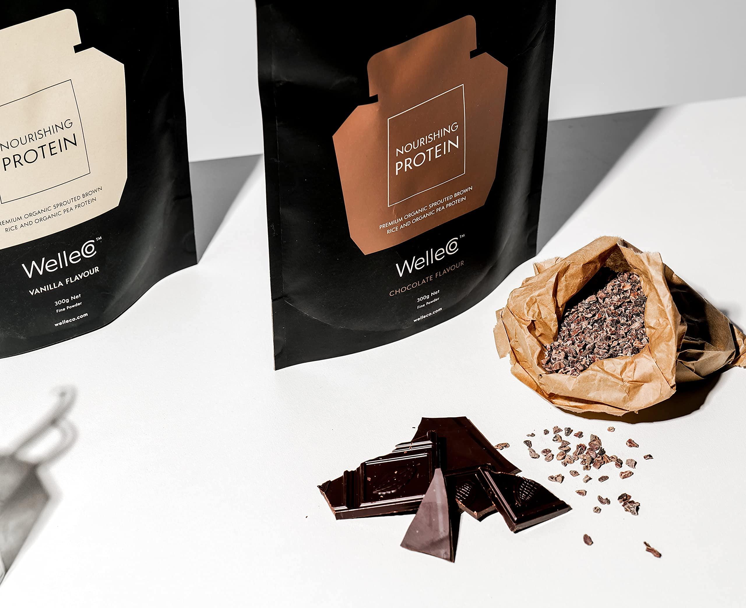 WelleCo WelleCo Vegan Protein Powder, Gluten Free Premium Organic Sprouted Brown Rice & Pea Protein Blend, 6g Carbs & Dairy Free, for Energy, Muscle Recovery, 16g Protein Per Serving, Chocolate, 35.2oz Pouch