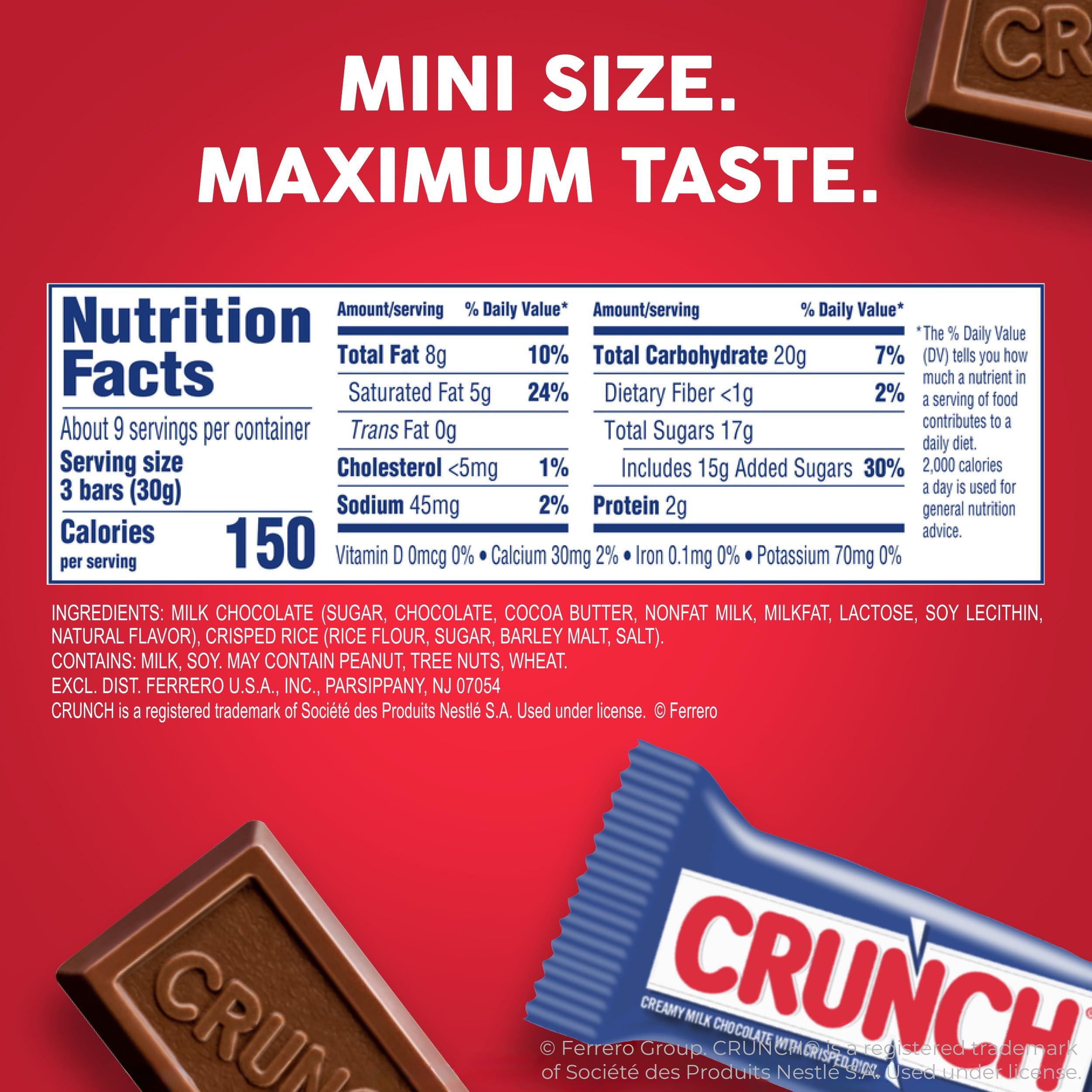 Crunch CRUNCH Minis, Bulk 8 Pack, Milk Chocolate and Crisped Rice, Full Size Holiday Candy Bars, Stocking Stuffers, Individually Wrapped, Resealable Share Size Bag, 9.8 oz