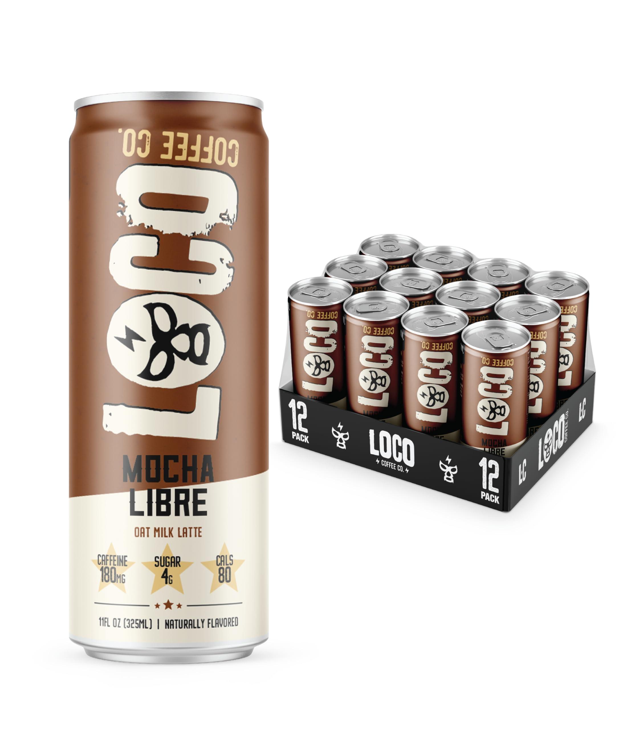 Loco Life Brew Loco Coffee Mocha Oat Milk Latte Cold Brew Coffee [Mocha] 11 Ounce Can, 12 Count | Medium Roast, 180mg Caffeine | Gluten Free and Dairy Free | Low Sugar, Low Calorie Iced Coffee