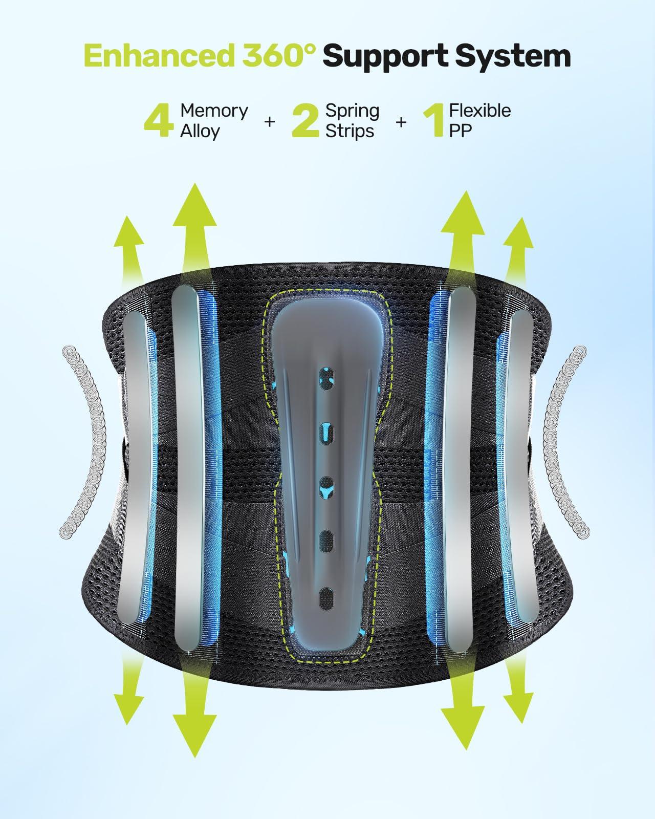 Rakiie Rakiie Back Brace for Lower Back Pain Women Men, Ergonomic Back Support Brace with Lumbar Pad, Adjustable Straps and Soft Breathable Mesh Fabric, Lumbar Back Support Belt Relief from Sciatica, Herniated Disc, Size M (Waist: 33.5\"-39.4\")