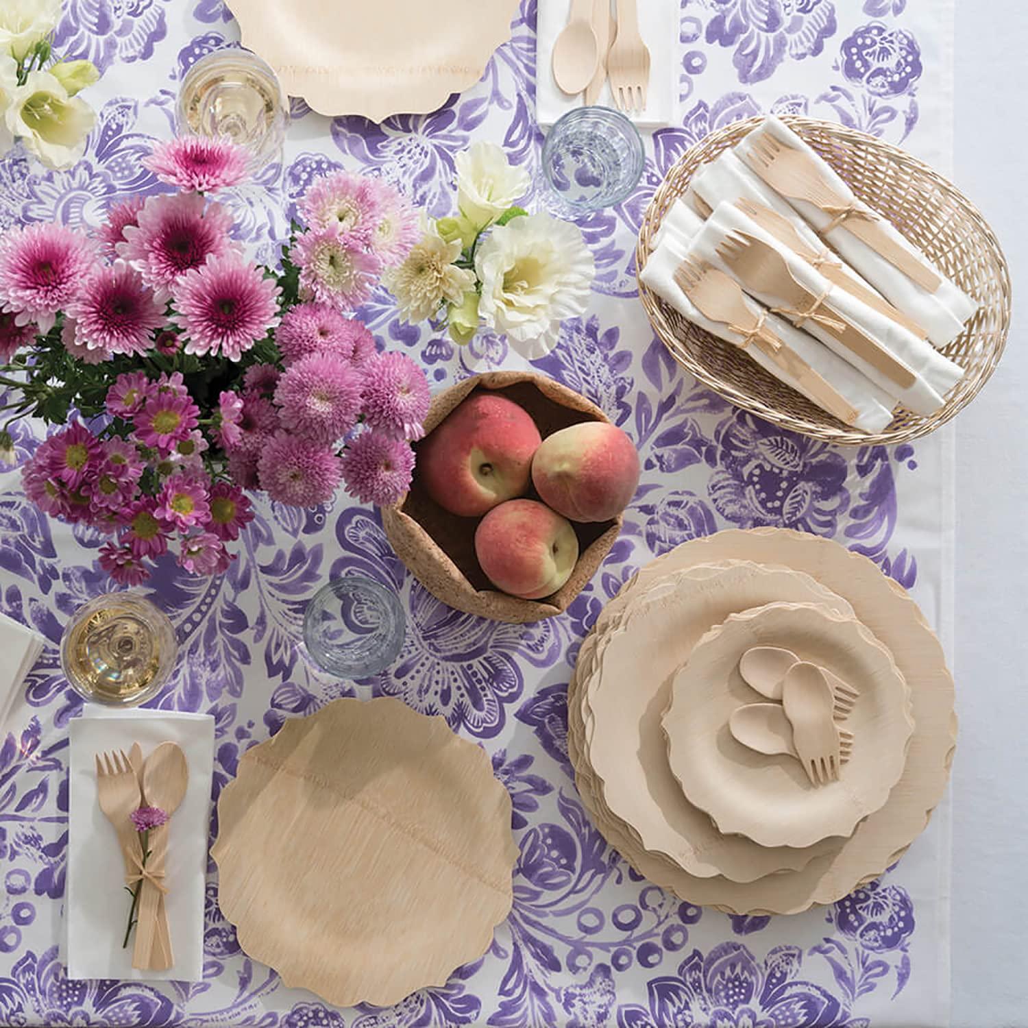 Bambu Bambu Pack of 25-9 Inch Disposable Bamboo Plates Fancy, Biodegradable Eco Friendly Products, Bamboo Disposable Plates for Party, Weddings, and Events, Great For Any Occasion, Compostable Plates