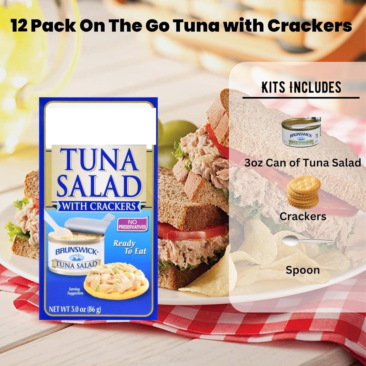 Edaze Tuna Salad with Crackers Kit Ready to Eat with Spoon Convenient Protein Shelf Stable for Lunchboxes Office Camping Picnic Summer Cookouts Home Healthy Snacks 3oz Pack of 12 w/Tote & Bonus Porte Pot