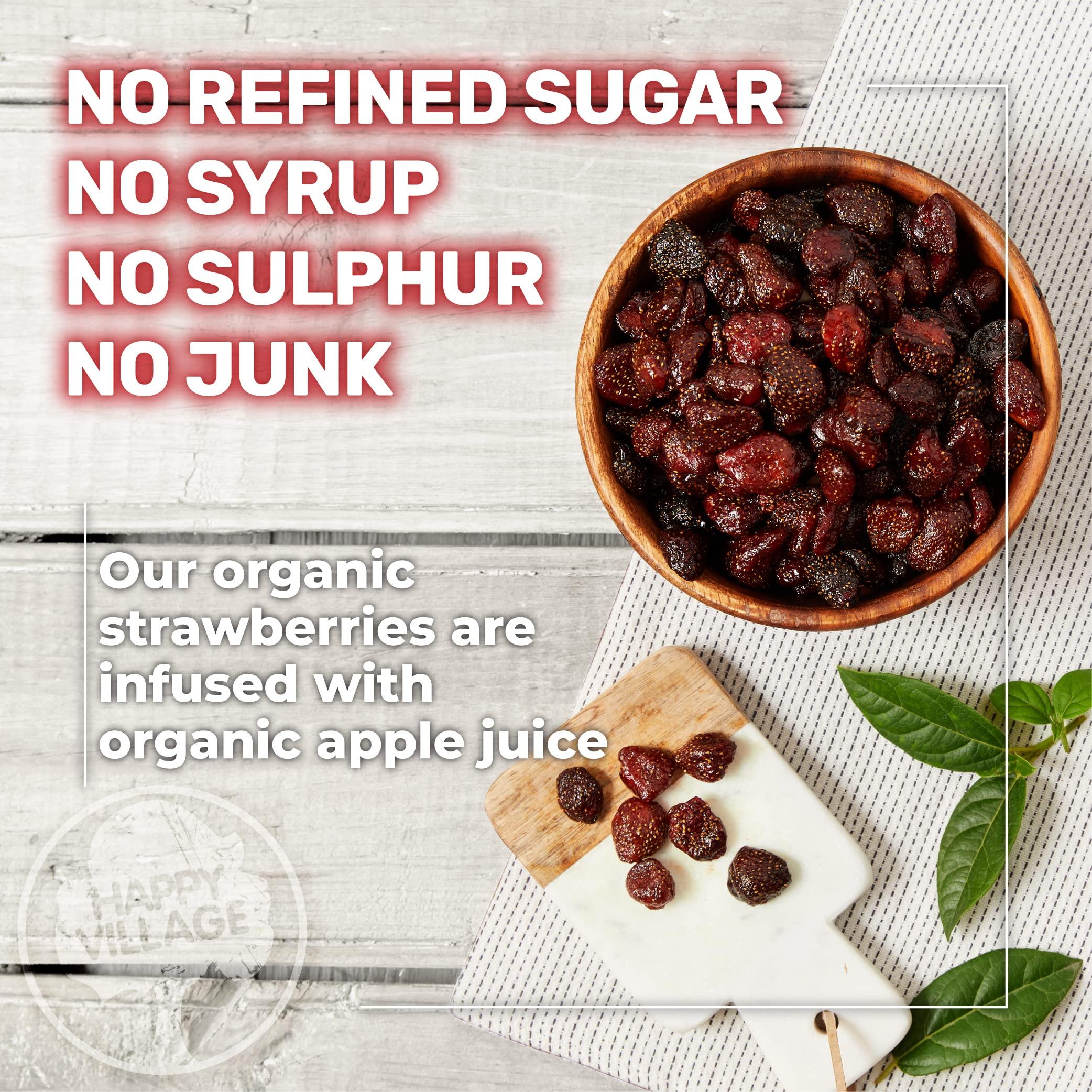 Happy Village Happy Village Organic Whole Dried Strawberries, 18 OZ Resealable Pack- Soft & Juicy, Kosher, Non-GMO, No Refined Sugar, Organic Apple Juice Infused Organic Dried Strawberry