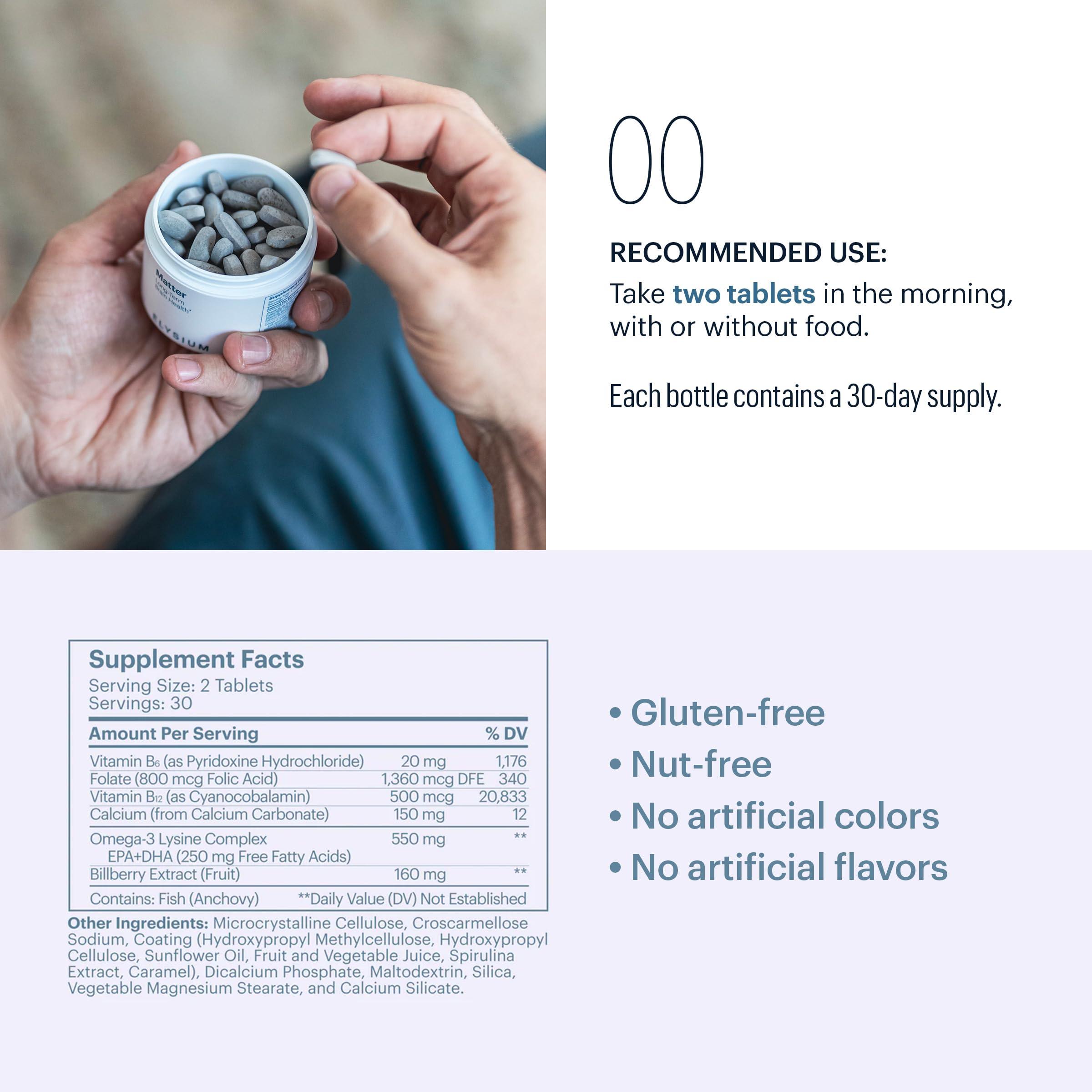 ELYSIUM ELYSIUM Matter - 30 Servings - Brain Supplement for Memory and Focus Omega 3 Supplement + DHA - Vitamins to Support Brain Health and Memory