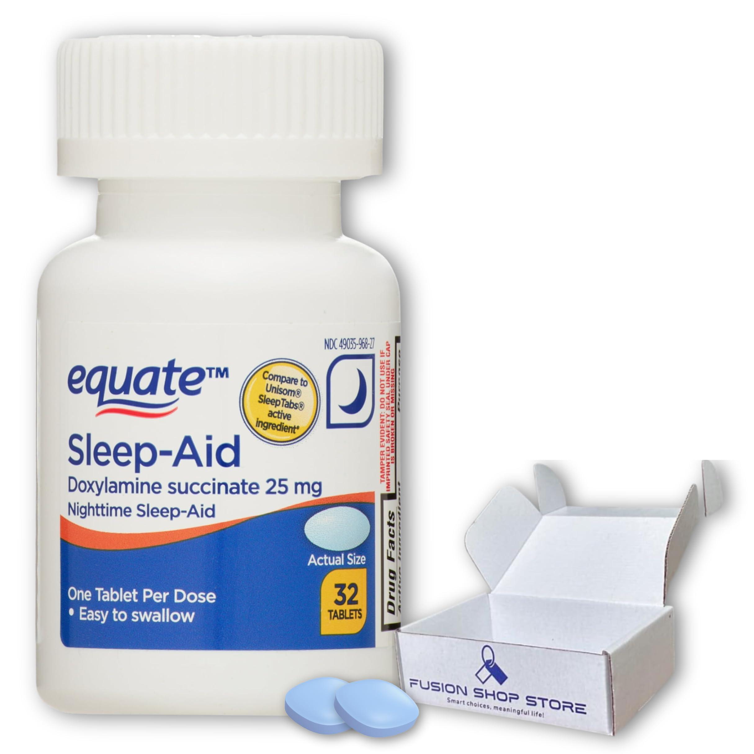 FUSION SHOP STORE Smart choices, meaningful life! Doxylamine Succinate- Tablets Nighttime 32 Count Equate Sleep Aid 25mg (Pack of 1), Boxed by Fusion Shop Store