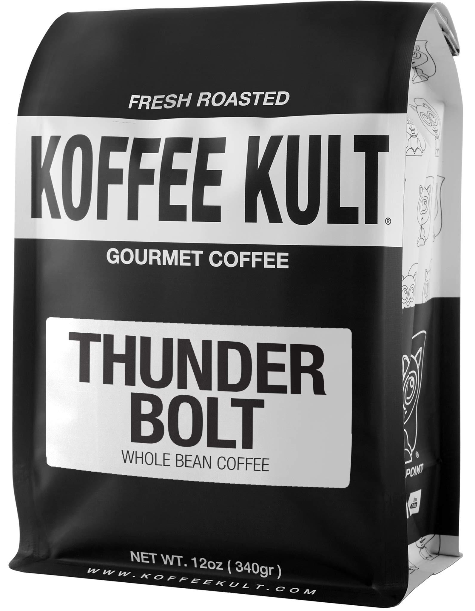 Koffee Kult Koffee Kult Thunder Bolt - Whole Bean Coffee, Dark French Roast, 100% Arabica, Robust Blend, Bold Strong Artisan Flavor 12oz Resealable Package