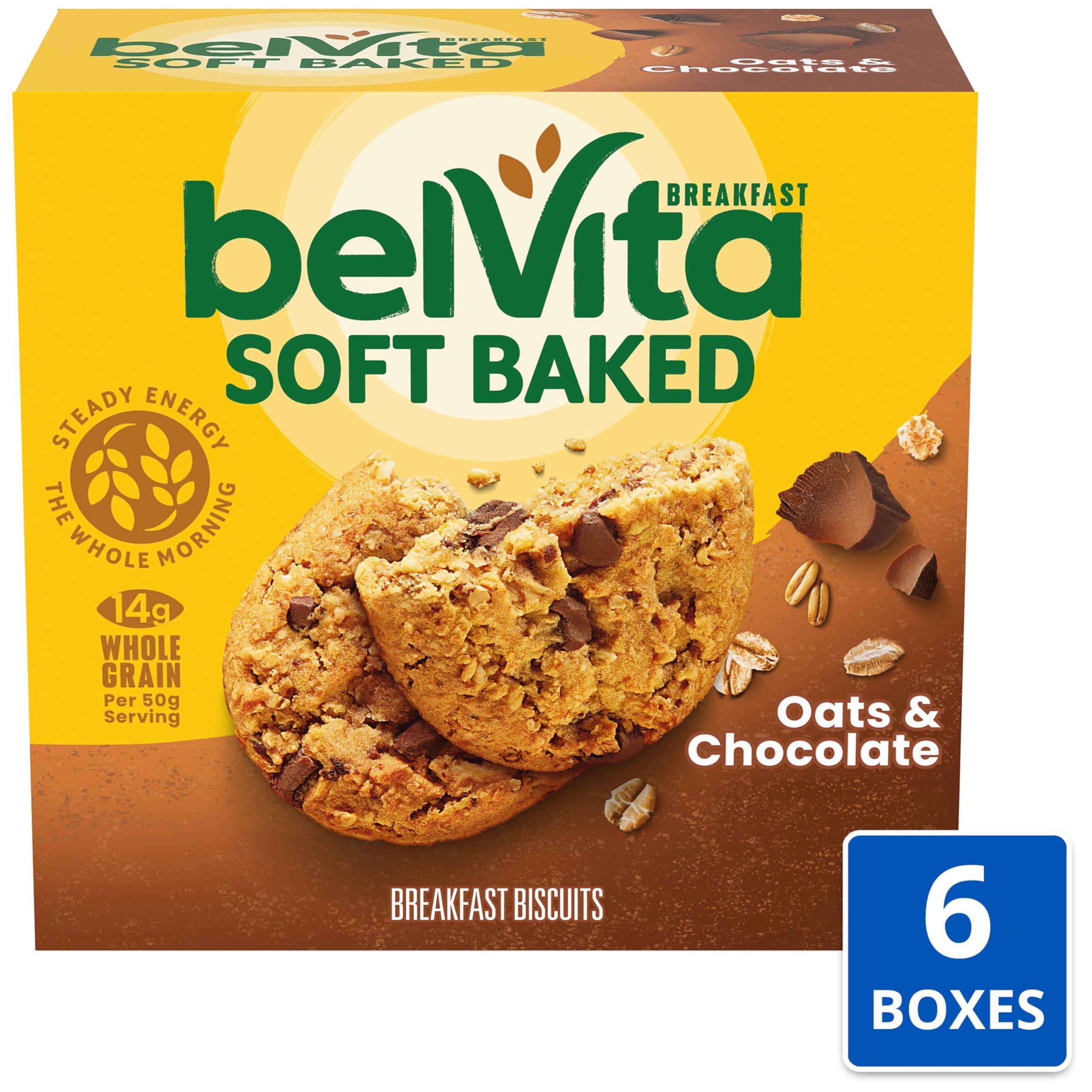 Belvita belVita Soft Baked Oats & Chocolate Breakfast Biscuits, Chewy Breakfast Bars, 6 Boxes of 5 Packs (1 Biscuit Per Pack)