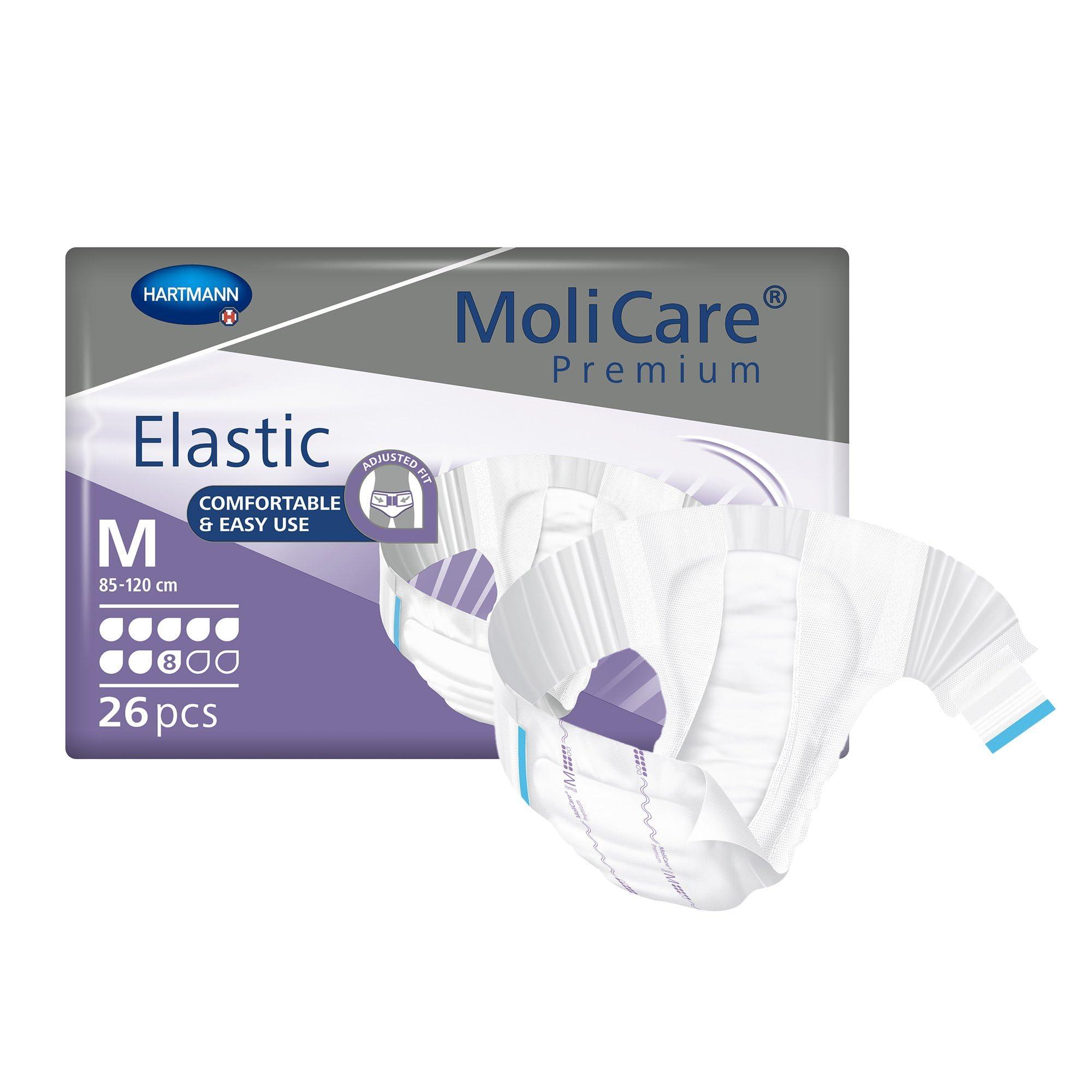 HARTMANN H MoliCare Premium Incontinence Brief, 8D - Heavy Absorbency Adult Diaper with Refastenable Tabs - Unisex, Size Medium, 26 Count, 1 Pack