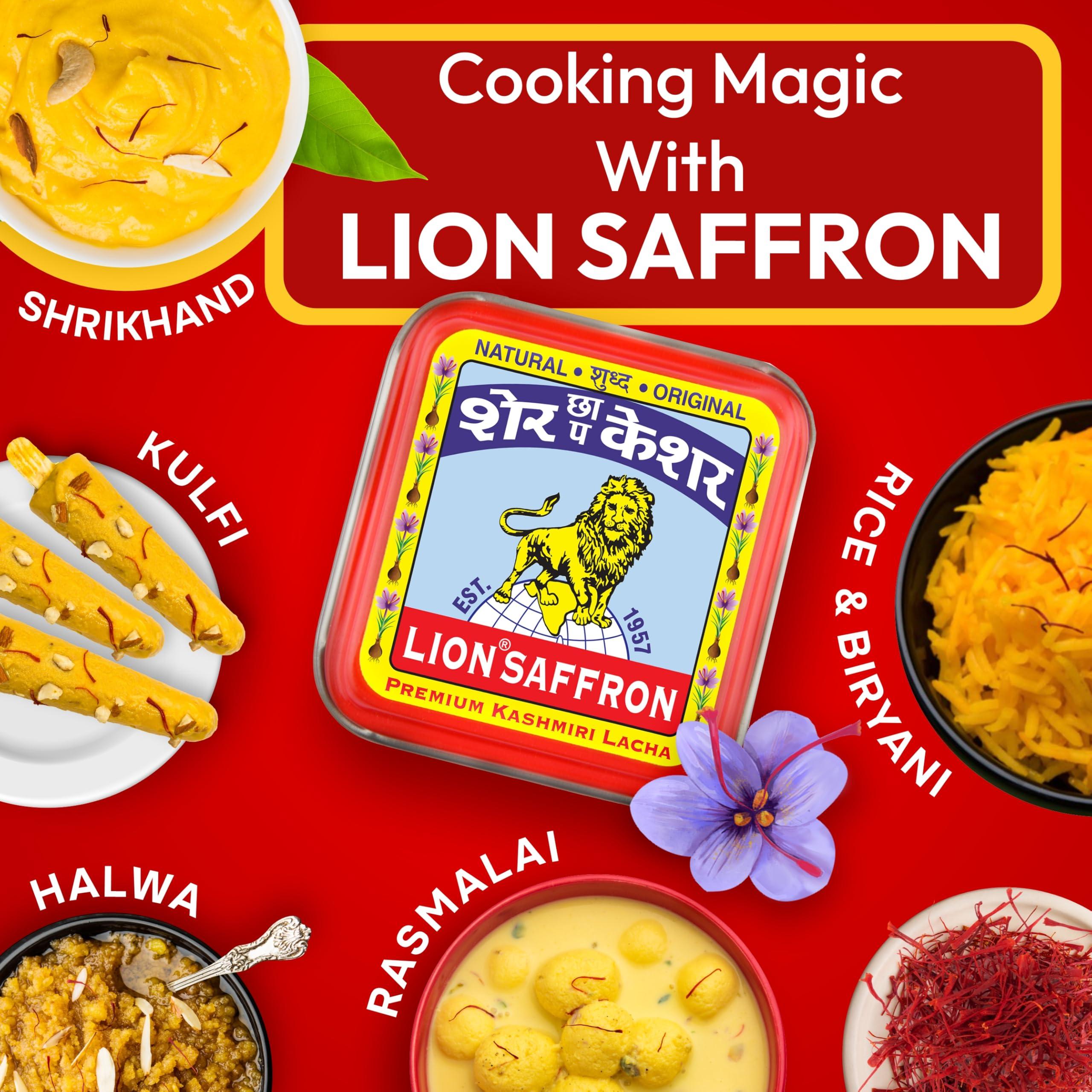 LION BRAND SAFFRON LION BRAND SAFFRON, Original Kashmir Saffron/Kesar/Azafran (Certified Grade A+) for Biryani, Rice, Tea, Cooking, Kesar Tilak, Beauty and Improved Health | Kashmiri Kesar Saffron 1g (1 gram)
